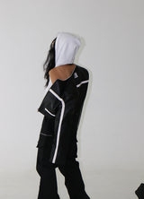 string zipper cargo wide pants