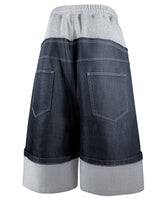 DENIM X SWEAT LAYERED ROLL UP SHORTS