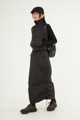 Hem side shirring nylon long skirt