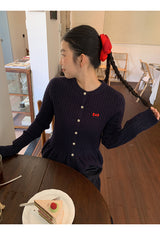 Twisted frill knit long-sleeved cardigan
