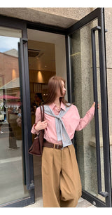 high-end pink loose fit long-sleeve shirt