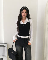 ツイーティー フリルカラー ポルカドットロングスリーブTシャツ