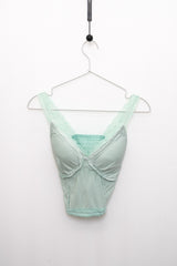 Lace-Trimmed Shirred Smocked Bra Top (Mint)