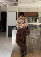 ノーメースバックバンディングコットンツータックワイドパンツ