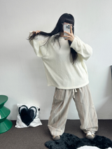 PATCH 🤎 LOOSE GIRLY OVER KNIT 🧸🤍🤎🖤4COLOR