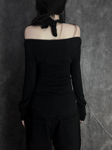 soft drape halter long sleeve T (2color)