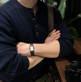 Look & P ヘンリーネックボタンケーブルオーバーフィットニット