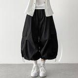 ストリングカーゴバミューダパンツ バンディングワイドショートパンツ ポケットカプリハーフパンツ(3 colors)