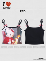 Fuzzy Cartoon Bow Sleeveless Camisole Tea