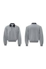 Pearl Sequin Colorblock Polo Sweatshirt