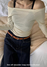 Dot off shoulder long sleeves(3color)