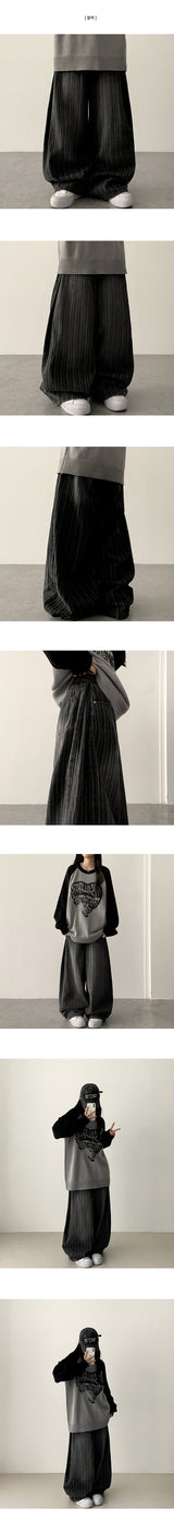 Poae Site Pin Tuck Stripe Denim Wide Pants
