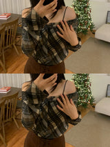 Leaf Trail Check Scarf Long Sleeve T-shirt