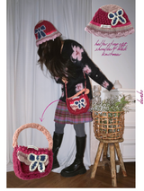 Hot Pink Knit Flower Bunk Hat & Bag Set 2
