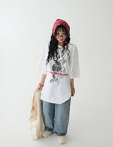 Rose lettering four seasons boxy short-sleeved T-shirt