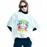 [UNISEX] C.O.M.E モータースポーツオーバーサイズプリントコットンジャージTシャツ（ホワイト）