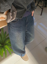 Hison Balloon Wide Brushed Denim Pants