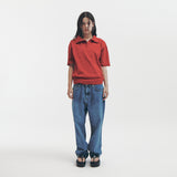 CROPPED MINIMAL KNITTED POLO SHIRT (RED)