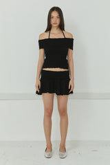 LACE HALTER LAYER TOP / BLACK