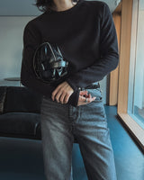 フィットリブマッスルラグランブラッシュドロングスリーブTシャツ