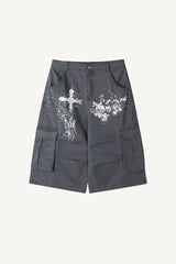 Cross-print Cargo Bermuda Pants