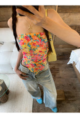 Pink Flower Sleeveless Tube Top