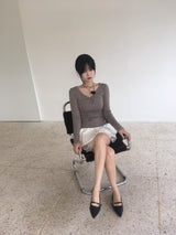 V-Neck Button Long Sleeve T