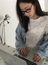 ヒデニフラワーパッチワークパンチングTシャツ