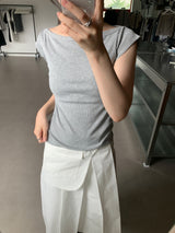 リベットボートネックTシャツ (3color)