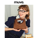 muva. Genuine‑Leather Niche Bento‑Style Bag, Ruched Hand‑held Cloud Bag, Convertible Cross‑body Shoulder Women’s Original Purse, New Arrival Aug 13