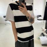Stripe round neck knit vest 2C