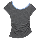 VIOLA ONE SHOULDER UNBALANCE SHIRRING HALF T (2Color)
