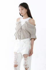 LOOSE OFF-SHOULDER SHIRT_BEIGE