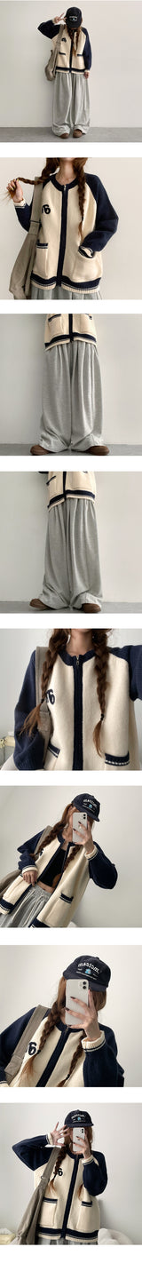 Mussel Raglan Coloring Embroidered Knitwear Zip-Up