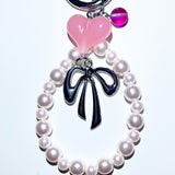 [YENA] Pink ribbon pearl keychain