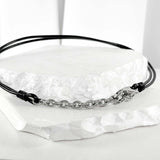 ss-leather chain necklace_black silver