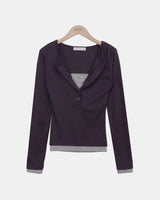 Seeun Contrast Button Long Sleeve T-Shirt