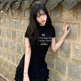 ラブレースクロップTシャツ-BLACK