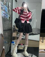 SMALL CHERRY CABLE CROP KNIT CARDIGAN [PINK]