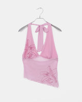 Roine flower printed see-through halter neck sleeveless