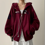 Moco Number Patch Embroidery Overfit Two Way Hooded Zip-Up