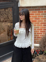 Gentil Frill Dot Layered Sleeveless Cardigan Set