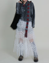Gamants coloring gradation fringe long-sleeve cropped wool knitwear