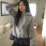 Tiffa Checkered Frill Layered Hooded T-shirt