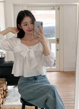#Fairy Ribbon Puff Long Sleeve Blouse (4color)