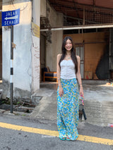 Waxy Blue Flower Long Color Skirt