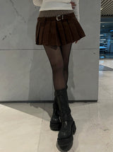 Corduroy pleated skirt belt set