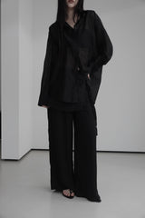 chiffon wrap skirt layered pants (2color)