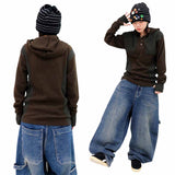 Colorblock Waffle Button Warmer Hoodie