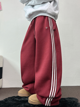 FLEECE❤TRACK LINE 3 LINE LONG PANTS ❤🖤🤍💙🩶5COLOR